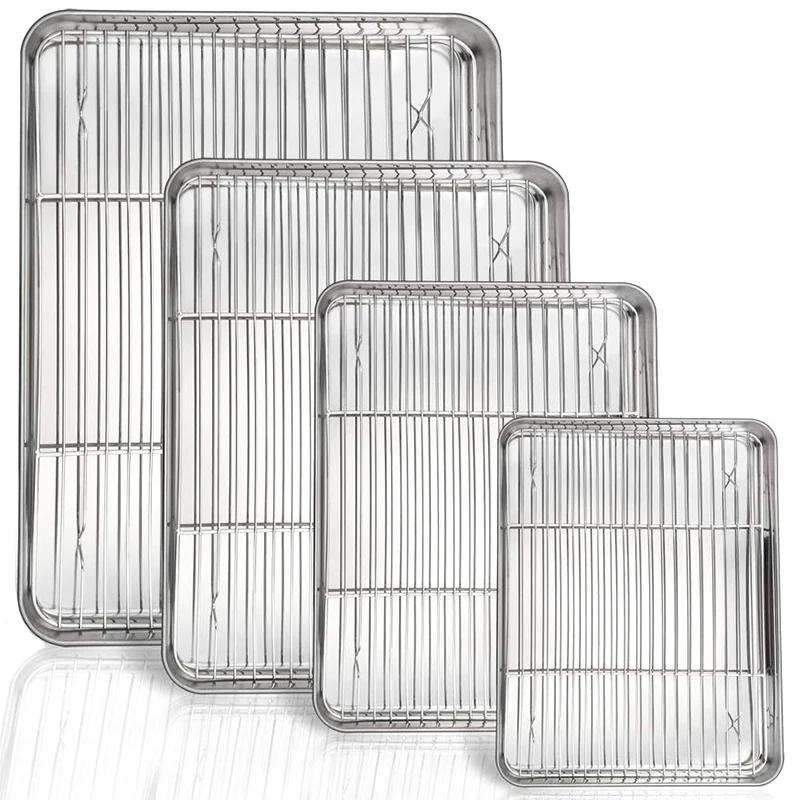 

Baking Tray with Cooling Rack, Stainless Steel Biscuit Baking Tray with Cooling Rack, Easy to Clean 8 Pieces (4 Trays + 4 Trays)