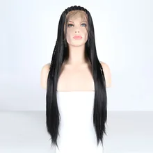 RONGDUOYI длинные черные высокие Температура волокна плетеный синтетический Синтетические волосы на кружеве парик 13x6 Glueless фронта шнурка косы парики для Для женщин