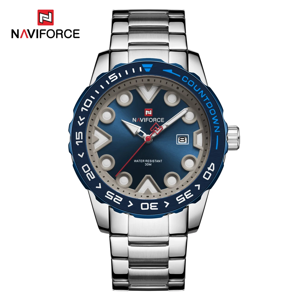 

Men Watches Top Brand NAVIFORCE Waterproof Analog Date Quartz Watch Men's Silver Full Steel WristWatches Clock Relogio Masculino