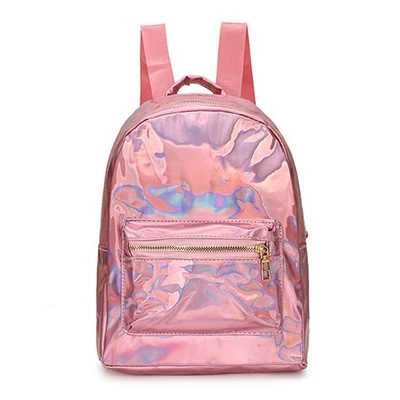 Новинка, женский рюкзак, мини-рюкзак для путешествий, серебристый лазерный рюкзак для женщин и девушек, сумка через плечо из искусственной кожи, голографический рюкзак - Цвет: Pink