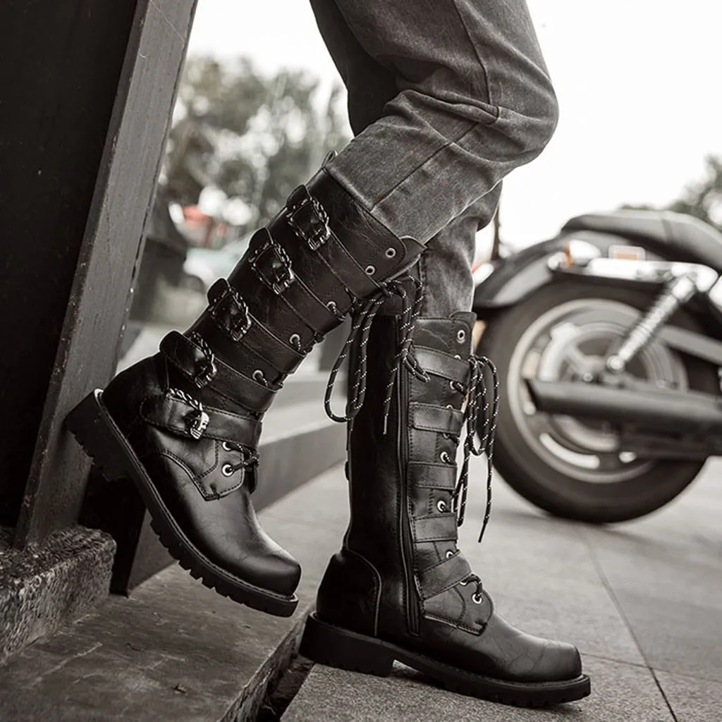 

Tie High Tall Winter Men Boots Punk Outdoor Locomo Ankle Boots Male Wild Booties Casual