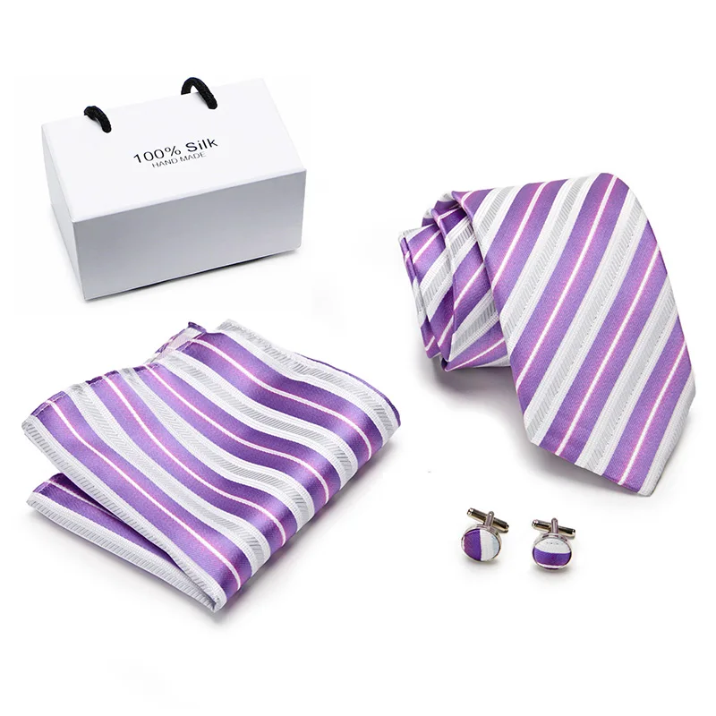 

2019 Purple striped men ties set Extra Long Size 145cm*8cm Necktie blue Paisley Silk Jacquard Woven Neck Tie Suit Wedding Party