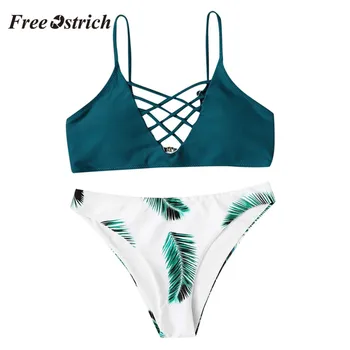 

Free Ostrich Sexy Lingerie Women Underwear Set Printed Biquini Low Waist Panties Two Piece Buckle Bra And Panty Set Bathing Suit