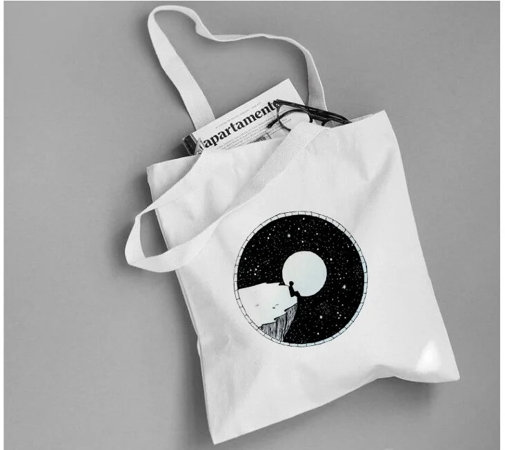 Illustration art Shopping Bag Canvas Handbag Tote Bag Daily Use Text DIY Custom Print Logo Eco Reusable Recycle