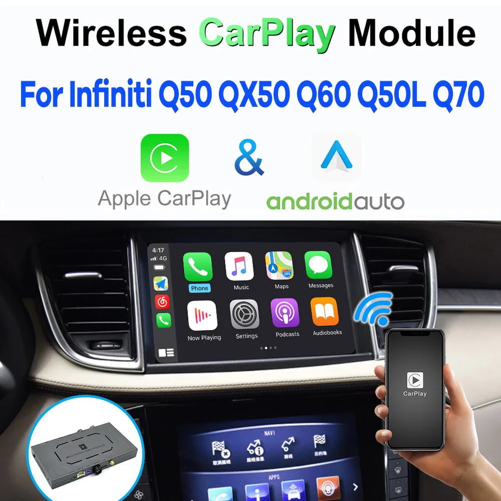 

Беспроводной CarPlay для Infiniti Q50 QX50 Q60 Q50L QX60 Q70 2015-2019 Android автоматический модуль коробка видеоинтерфейс зеркальная ссылка