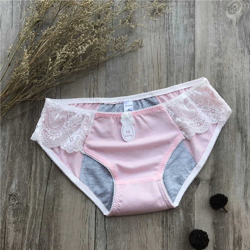 pink Женские мягкие менструации период Трусы из хлопка Нижнее белье сексуальные кружева Низкая талия трусы с защитой от менструаций трусы дышащее белье - Цвет: pink