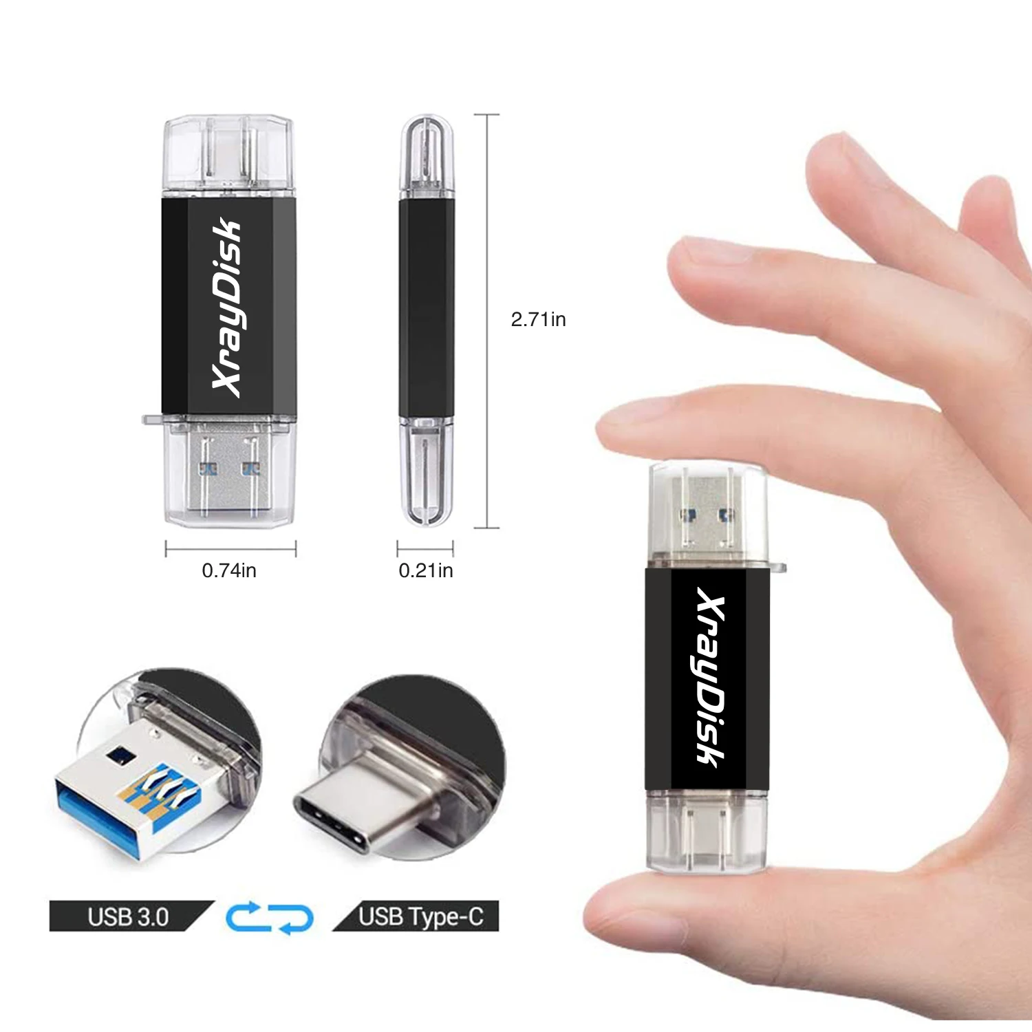 Xraydisk Usb C Type C Flash Drive 32GB 64GB 128GB 256GB 2 In 1 Otg USB 3.0 Thumb Drive Memory Stick with External Storage Data