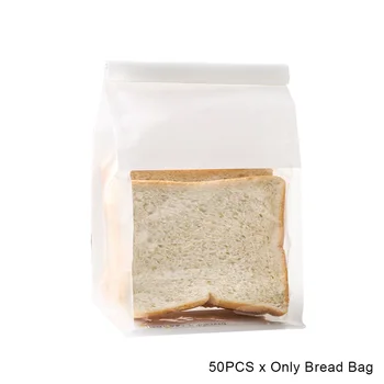 

50pcs Baking Toast Storage Self-sealing Clear Cookie Candy Bread Bag Dry Fruit Cotton Blend Paper Home Kitchen Wedding Party