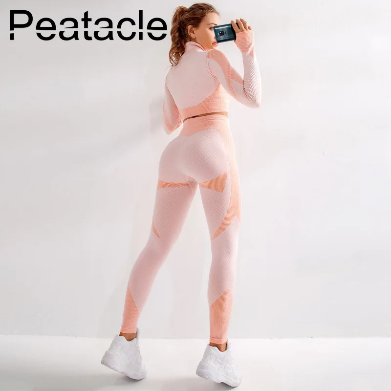 Peatacle Женский комплект 2 шт., комплекты для йоги, фитнес леггинсы, Спортивная бесшовная одежда для тренировок, Femme et, костюм для бега