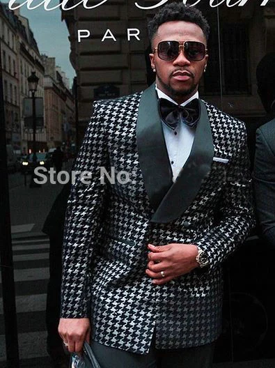 as the image Костюм Homme Mariage на заказ двубортный Выпускной костюм Хаундстут Жених Свадебный Мужской Костюм приталенный Блейзер лучший мужской смокинг - Цвет: as the image