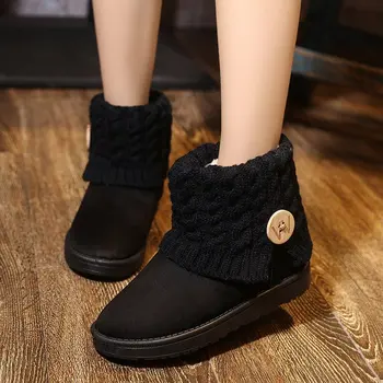 

2018 Winter Women Snow Boots Ankle Boots Button Closed Wooled Fabric Solid Platform Slip On Women Flats Casual Women Shoes Warm