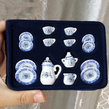 

1:12 Dollhouse Tableware Porcelain Miniature Ceramic Dishes And Plates Sets Chinese Tea Set Finished Model Gift Toy Pretend Game