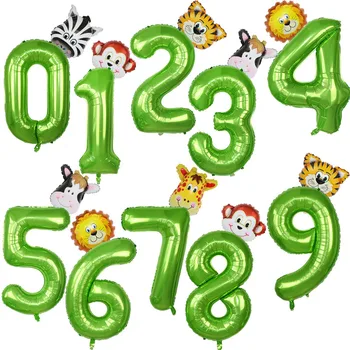 

40inch Green Foil Number Balloons Tiger Lion Animal Theme Birthday Party Balloon Decoraion Boy Girl Baby Shower Favor Toys