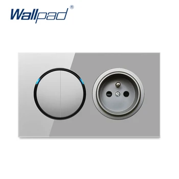 

Wallpad 2 Gang 2 Way With EU French Wall Power Socket Outlet Crystal Glass Panel 16A Grounded With Child Protective Lock