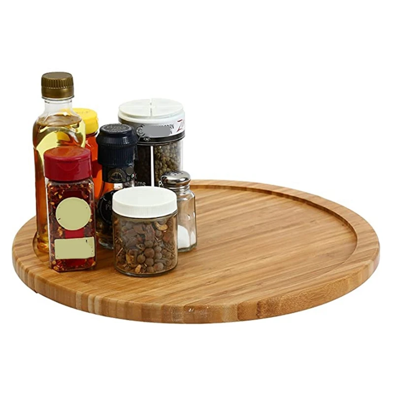 12 Inch Diameter Bamboo Lazy Susan Turntable for Kitchen Spice Bottle - Image 2