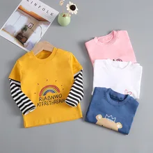 Camiseta de algodón de manga larga con estampado de unicornio para niño y niña, camisa de manga larga a rayas para primavera y otoño