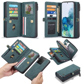 

CaseMe Leather Wallet Case Matte PU Leather Zipper Cover Bag For Samsung S20 + Ultra NOTE 10 + For iPhone11 Pro Max 7 8 se 2020