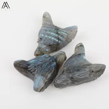 

3PCS/Lot,30x35mm Natural Flash Labradorite Stone Carved Wolf Head Pendant Necklace,Animale Figurines Reiki Healing Jewelry DIY