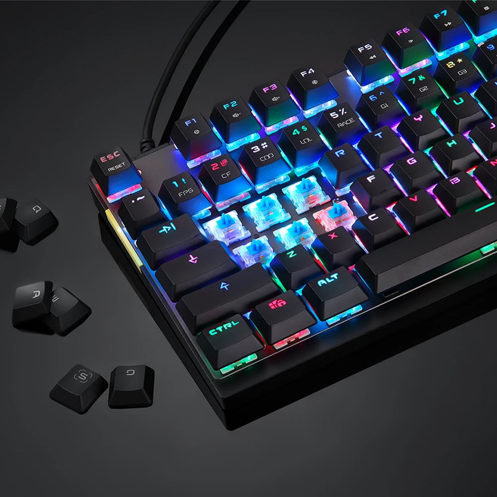 MOTOSPEED Professional Gaming Mechanical Keyboard RGB Rainbow Backlit 87 Keys Illuminated Computer USB for Mac & PC Pink