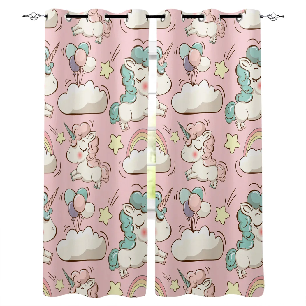 Розовые единорог радуга облако воздушный шар занавеска для окна s Valance оконные жалюзи декор ванной и кухни