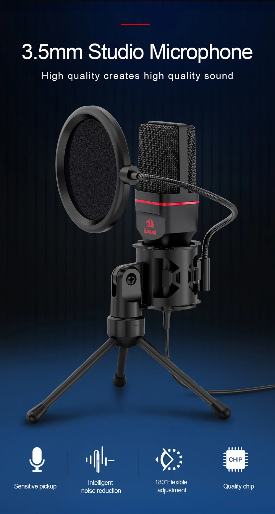 gaming mic Redragon GM100 Seyfert Omni Condenser Microphone With Tripod Audio 3.5mm Computer Studio For PC Phone Karaoke Recording phone mics