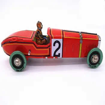 

[Funny] Adult Collection Retro Wind up toy Metal Tin The red sports car F1 Racing Mechanical toy Clockwork toy figures kids gift