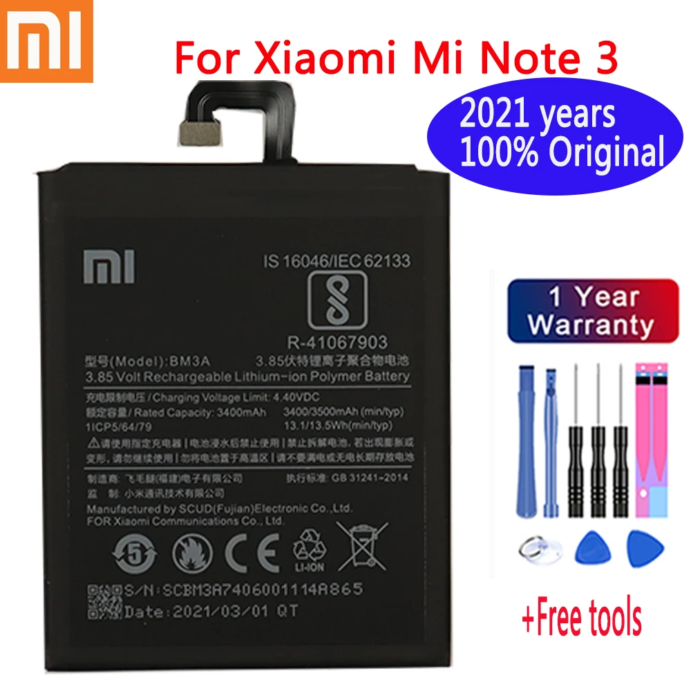 2021 years Original Phone Battery BM3A For Xiaomi Mi Note 3 Replacement 3300mAh High Capacity Batteries Free Tools | Мобильные