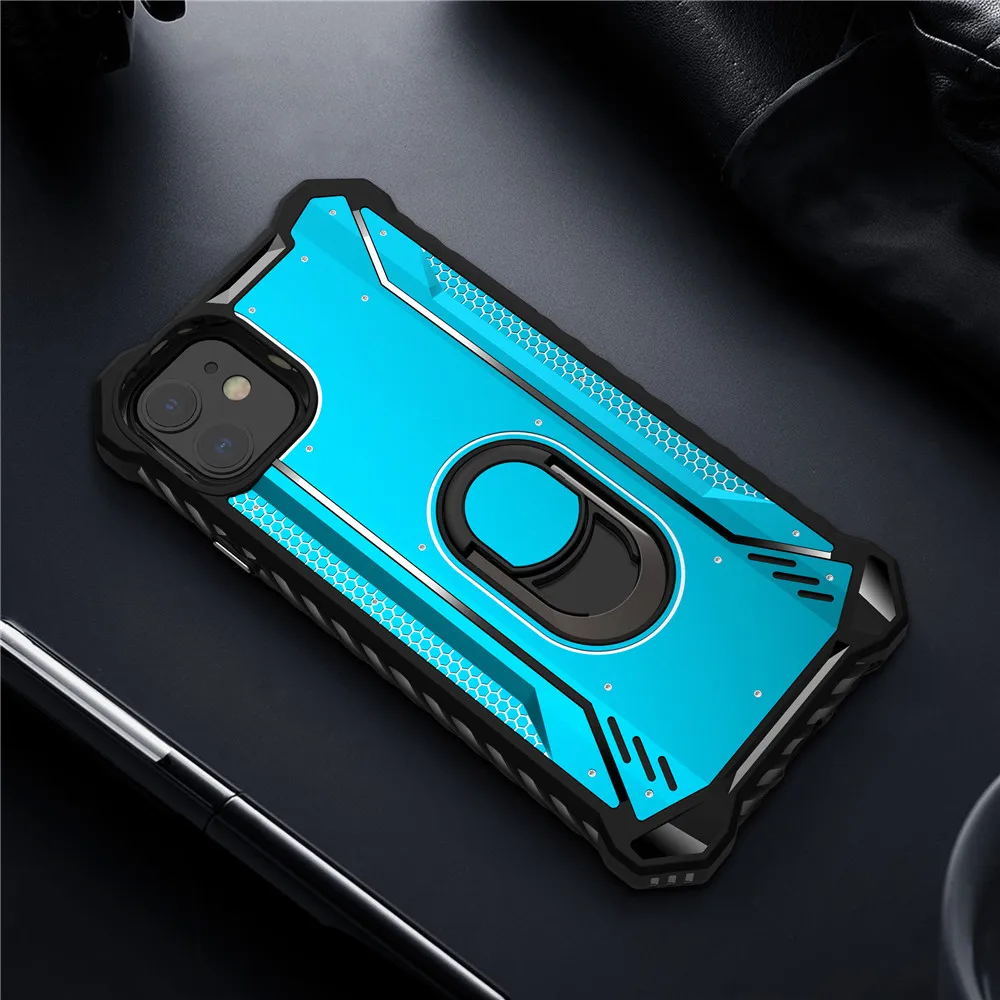Металлический алюминиевый бронированный чехол для телефона iPhone 11 Pro Xs Max XR X 6S 7 8 Plus, держатель с кольцом, подставка, совместимая с магнитным креплением для автомобиля - Цвет: Blue