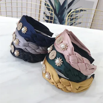 

Women Pearl Crystal Hairband For Girls Braid Wide Headband Party Elegant Baroque Lady Hair Accessories