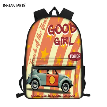 

INSTANTARTS Beach By Car Printing Kids School Bags Cartoon Design Children GIFT Back to School Large Shoulder Backpack Mochilas