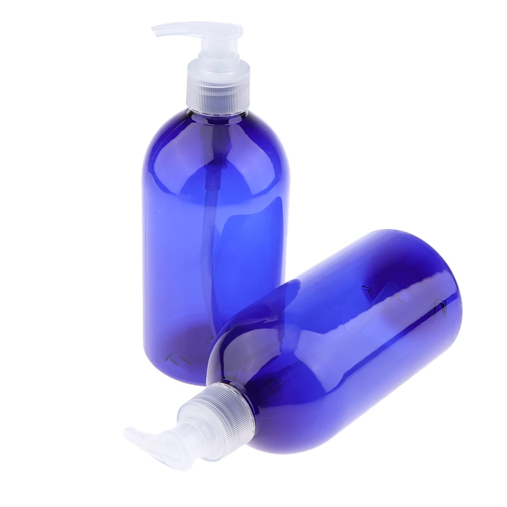 2x BPA-Free Containers for Shampoo, Lotions, Liquid Body Soap, Creams, Aromatherapy (17 ounce, Amber Blue)