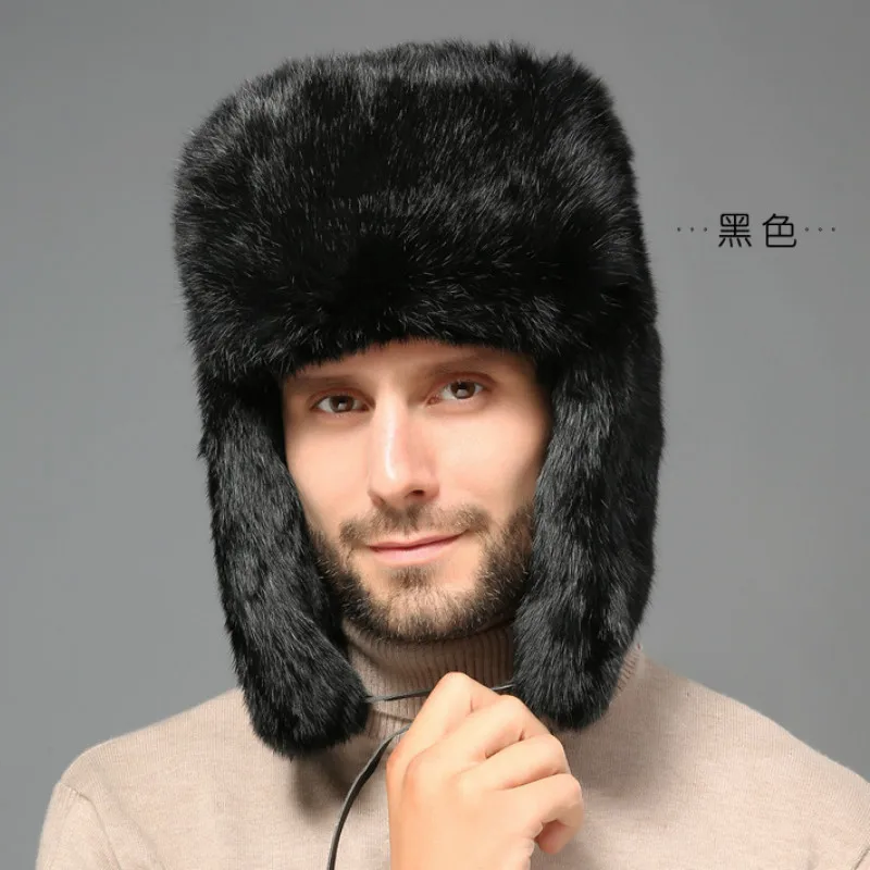 Кроличья меховая шляпа Leifeng Мужская зимняя кожаная соломенная шляпа утолщенная Northeast уличные теплые наушники шляпа Leifeng Мужская зимняя теплая шапка