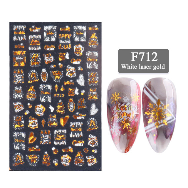 Christmas Nail Art Decoration Stickers Sparkly Gold White Colorful Glitter Geometry Snowflake Winter Slider Nail Foils1pcs
