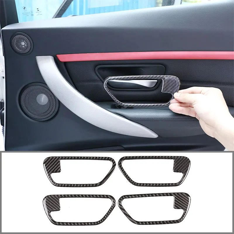 

For BMW 3 4 Series 13-19 Inner Handle Frame Door Inner Handle Stickers Real Carbon Fiber (Soft) Car Interior Modification Parts