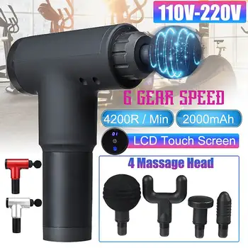

4200r/min 6 Gears LCD Muscle Massage Gun Sport Therapy Massager Body Relaxation Pain Relief Slimming Shaping Massager 4 Heads