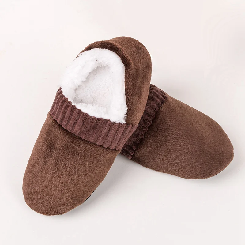 Популярные носки-тапочки; мужские зимние теплые плюшевые тапочки; плотные мягкие носки-тапочки; Нескользящие тапочки; меховая домашняя обувь - Цвет: Coffee