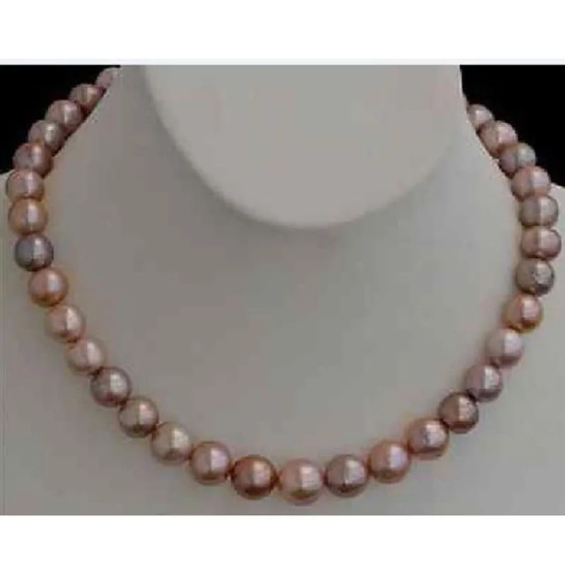 

18INCH freshwater 11-12mm GOLD PINK LAVENDER PEARL NECKLACE 925silver jj