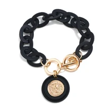 Boho черный белый акриловая цепь браслет королевская голова Подвеска из золотых монет браслеты для женщин богемные Pulseras Mujer Moda