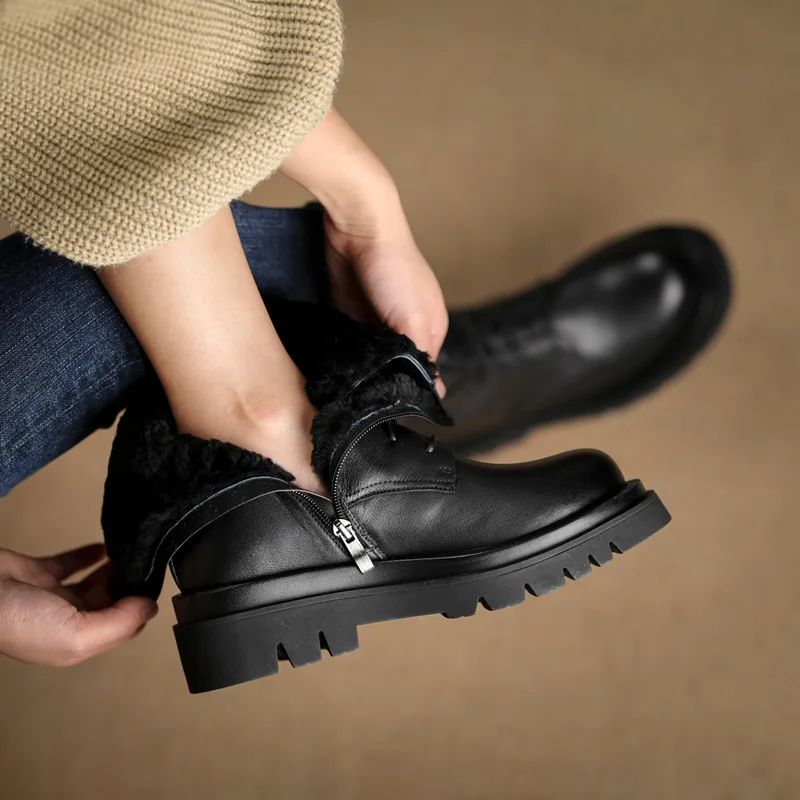 Women Snow Boots FEDONAS Outdoor Warm Casual Ankle Autumn Winter Fur Fashion Platforms Wool Genuine Leather