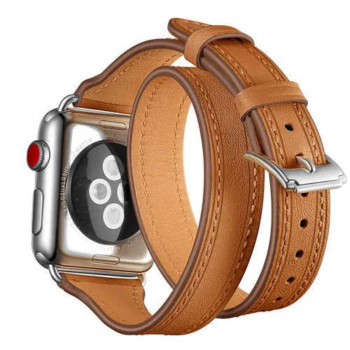 Brown Ремешок-петля для Apple watch, 42 мм, 38 мм, серия 4, 3, 2, 1, натуральная кожа, двойной ремешок для часов iWatch - Цвет ремешка: Brown