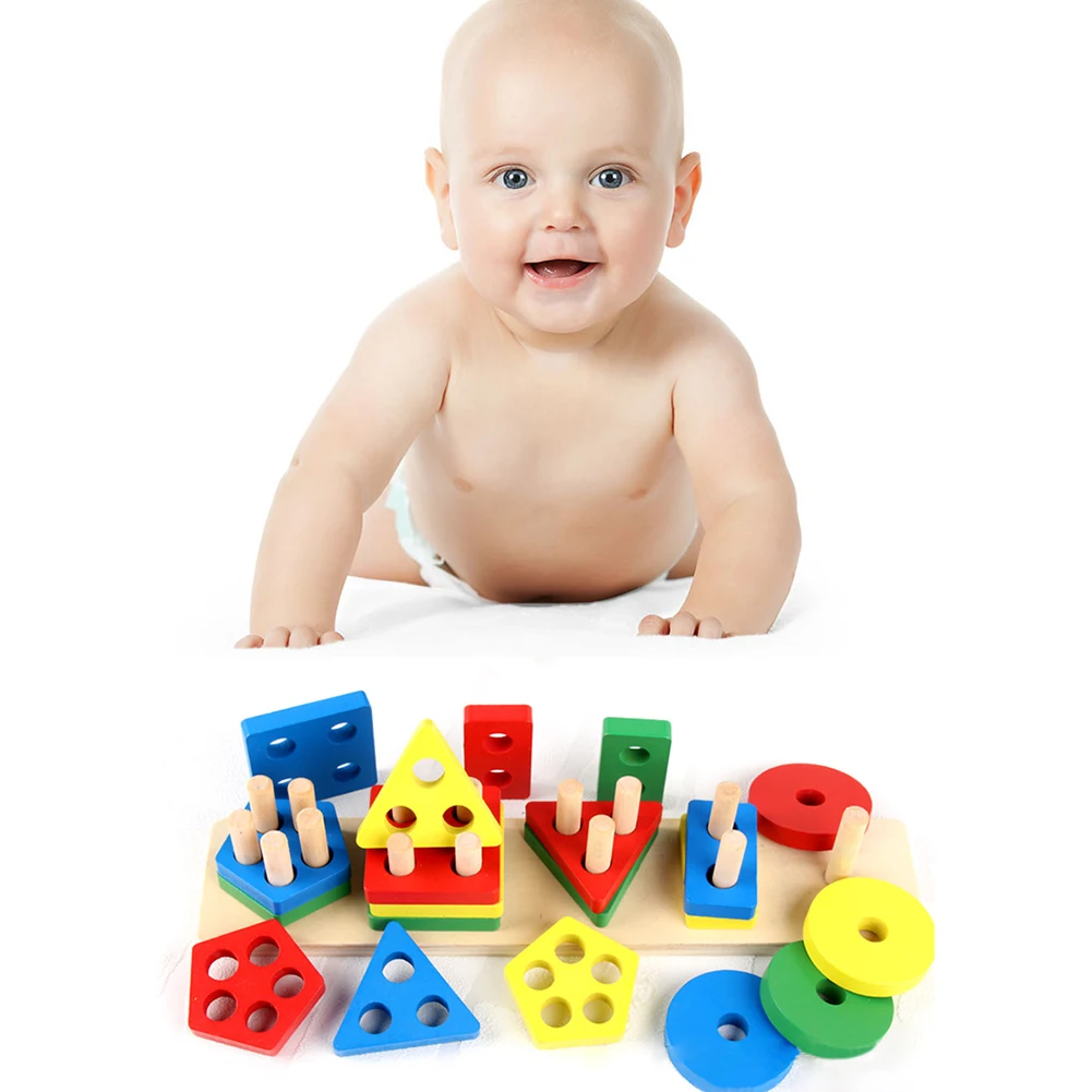 Juguete educativo Montessori de madera para niños, bloques de construcción de colores, desarrollo de aprendizaje para guardería