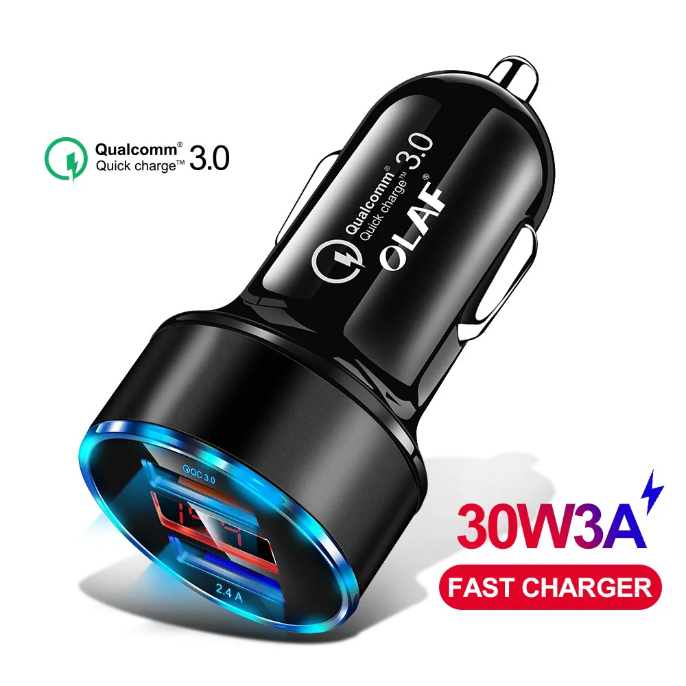 Автомобильное зарядное устройство Usb с двумя портами Usb, быстрая зарядка QC 3,0, 30 Вт, быстрая зарядка, автомобильное зарядное устройство для мобильного телефона, зарядное устройство для iPhone, samsung, huawei