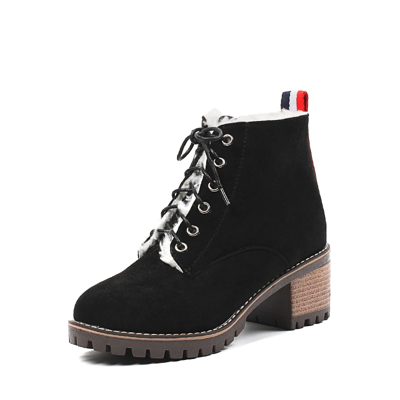 

Kmeioo Women boot Ladies Thick Fur Ankle Boots Women High Heel Platform Rubber Shoes Snow boots Martin Casual Shoes5cm plus size