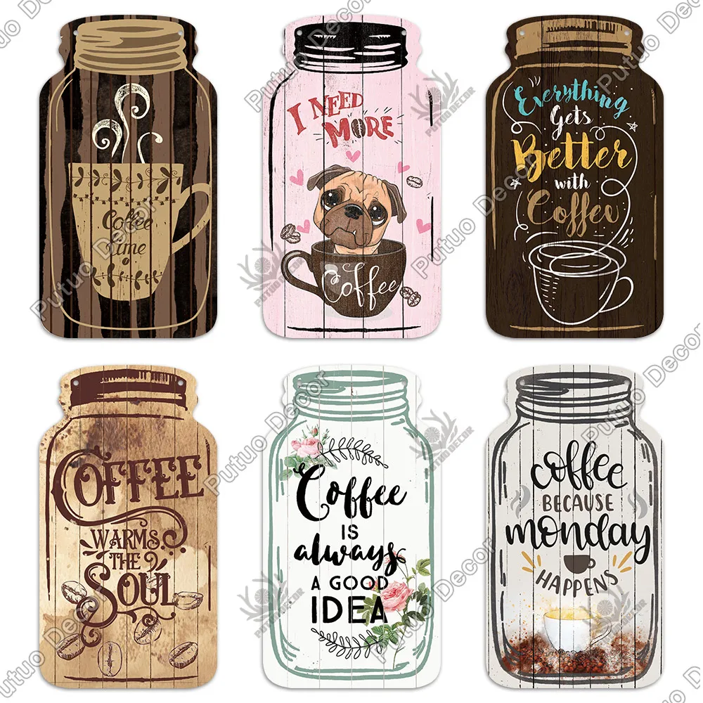 Putuo Decor Coffee Plaques Mason Jar Shape Wooden Signs Irregular Plate for Cafe Decoration Kitchen Wall Decor Decorative Plaque 6