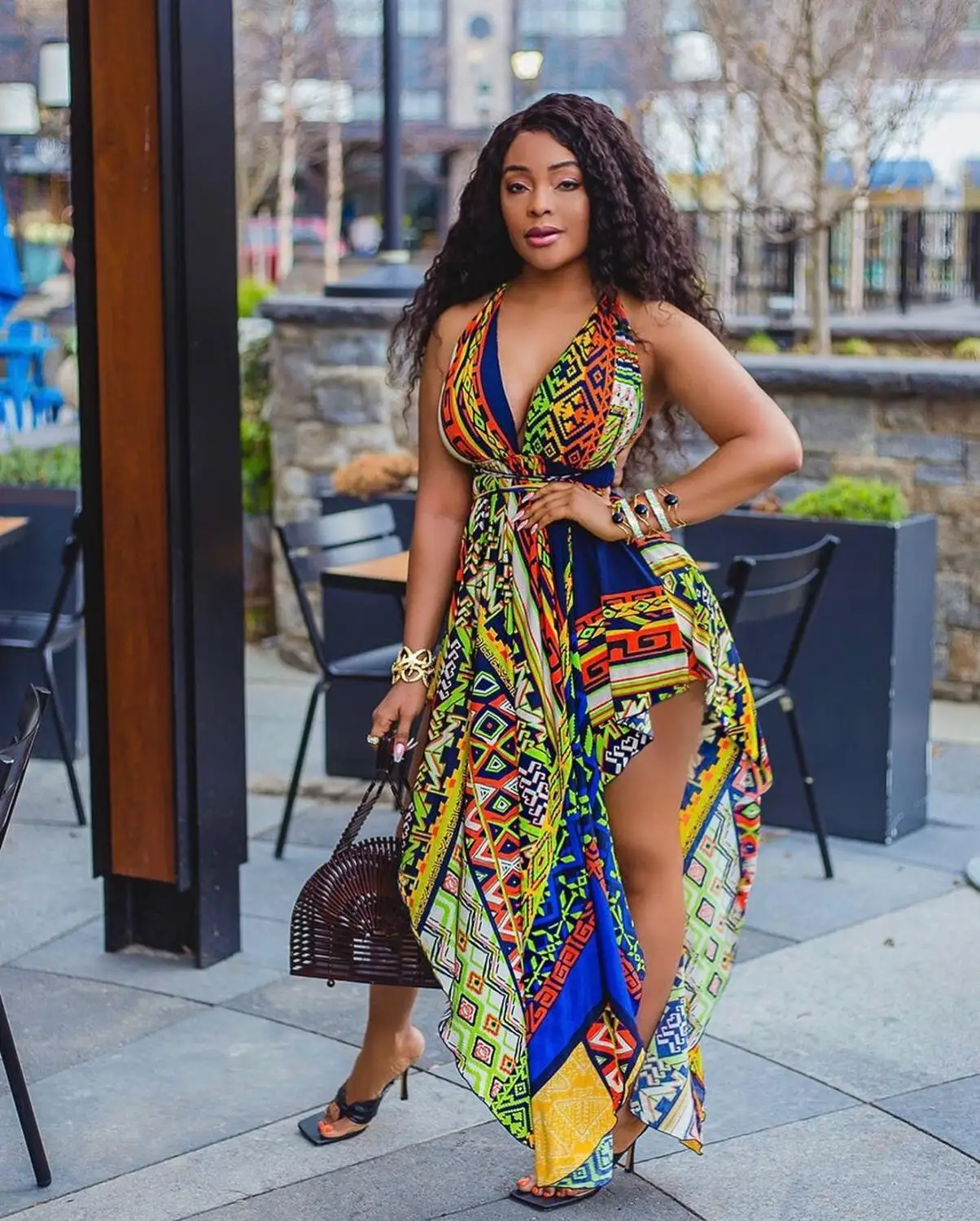 

2020 New Summer Fashion Women's Sexy Asymmetrical Print Dress Ankle Length Hollow Out Bohemia Slim Long Beach Party Dresses