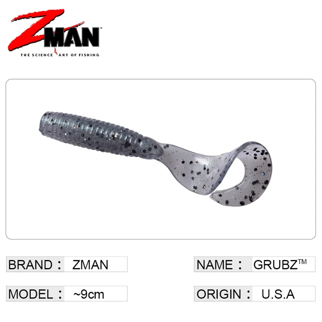 Original American Zman Grubz Fishing Soft Curly Lures9cm Naturally