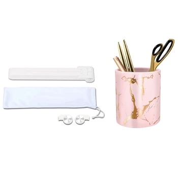 

HOT-1 Pcs Portable Laptop Stand, Foldable Stand Mount & 1 Pcs Pen Holder, Stand for Desk Marble Pattern Pencil Cup