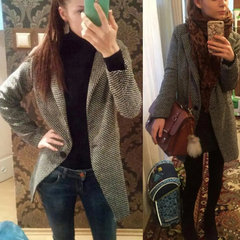 

2019 Autumn Winter Women Solid Color Slim Fits Cardigan Warm Thicken Woolen Midi Coat Women Cotton Blend Coat Outerwear