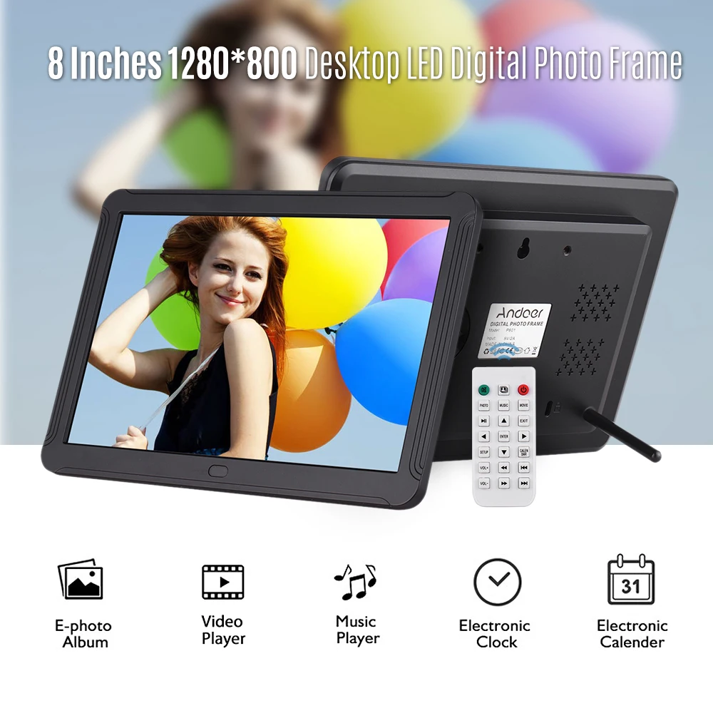 Andoer P801 1280*800 HD 8 дюймов настольный электронный альбом фоторамка цифровая Поддержка музыки/видео/постановочное фото/будильник