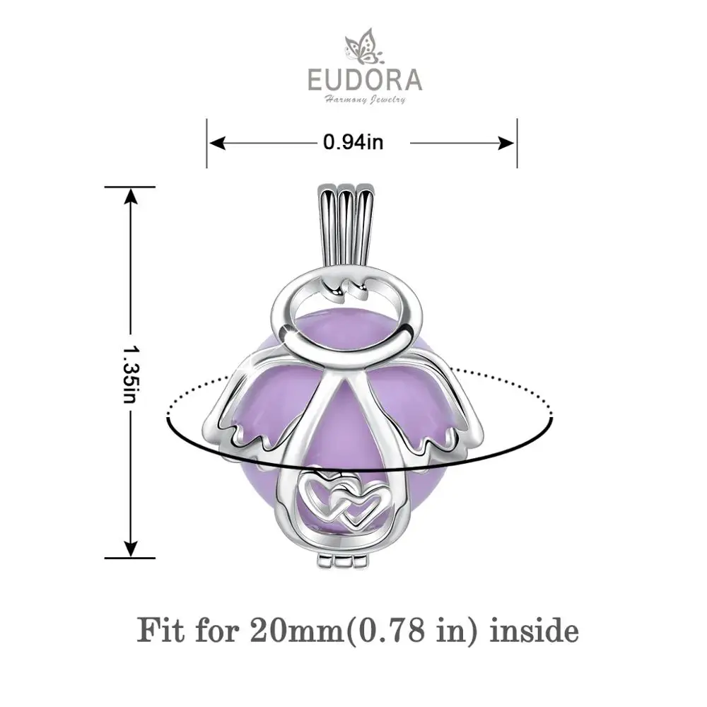 Eudora, 20 мм, покрытый серебром, гармония, бола, шар, медальон с ангелом, клетка, подвеска, подходит для DIY, Chime Ball, ожерелье, сделай сам, ювелирное изделие для женщин K362N20